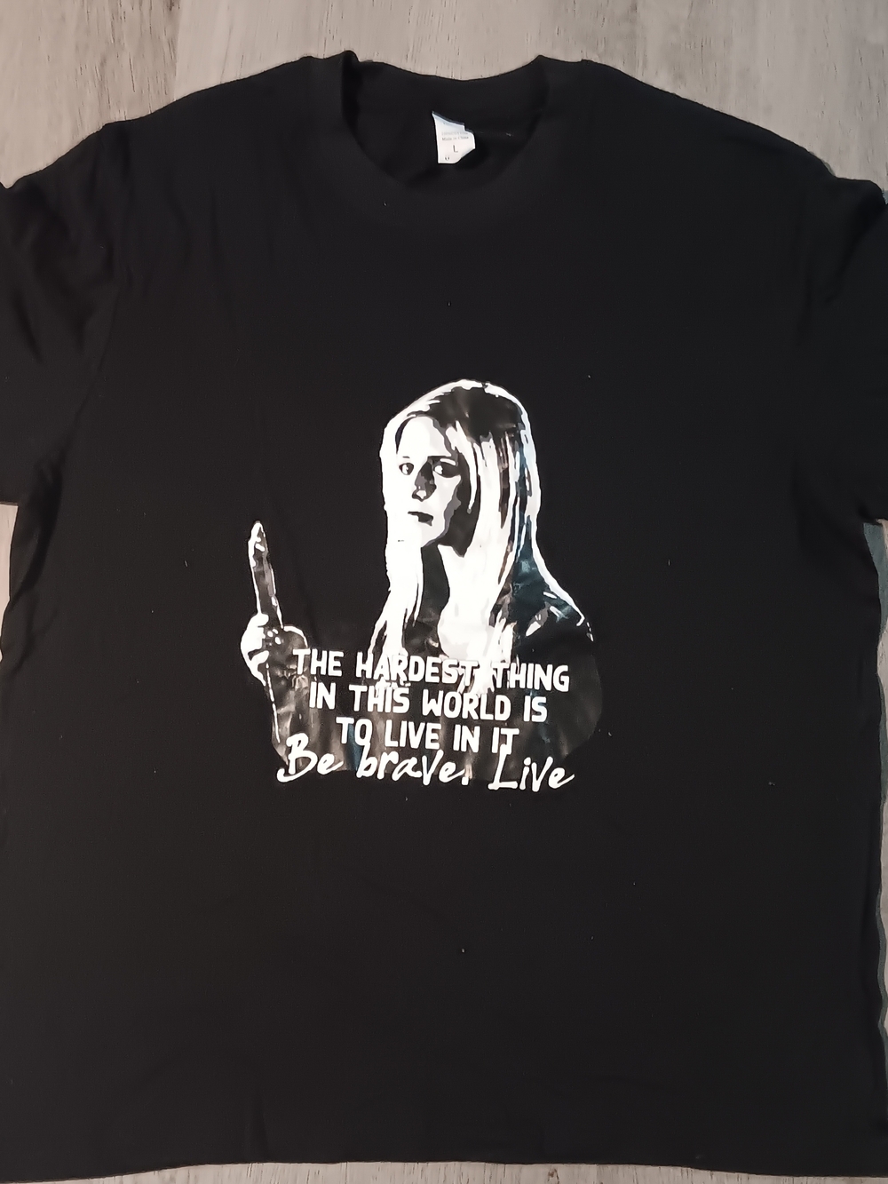 Graphic Black Tee with Monochrome Buffy Vampire Slayer and Quote